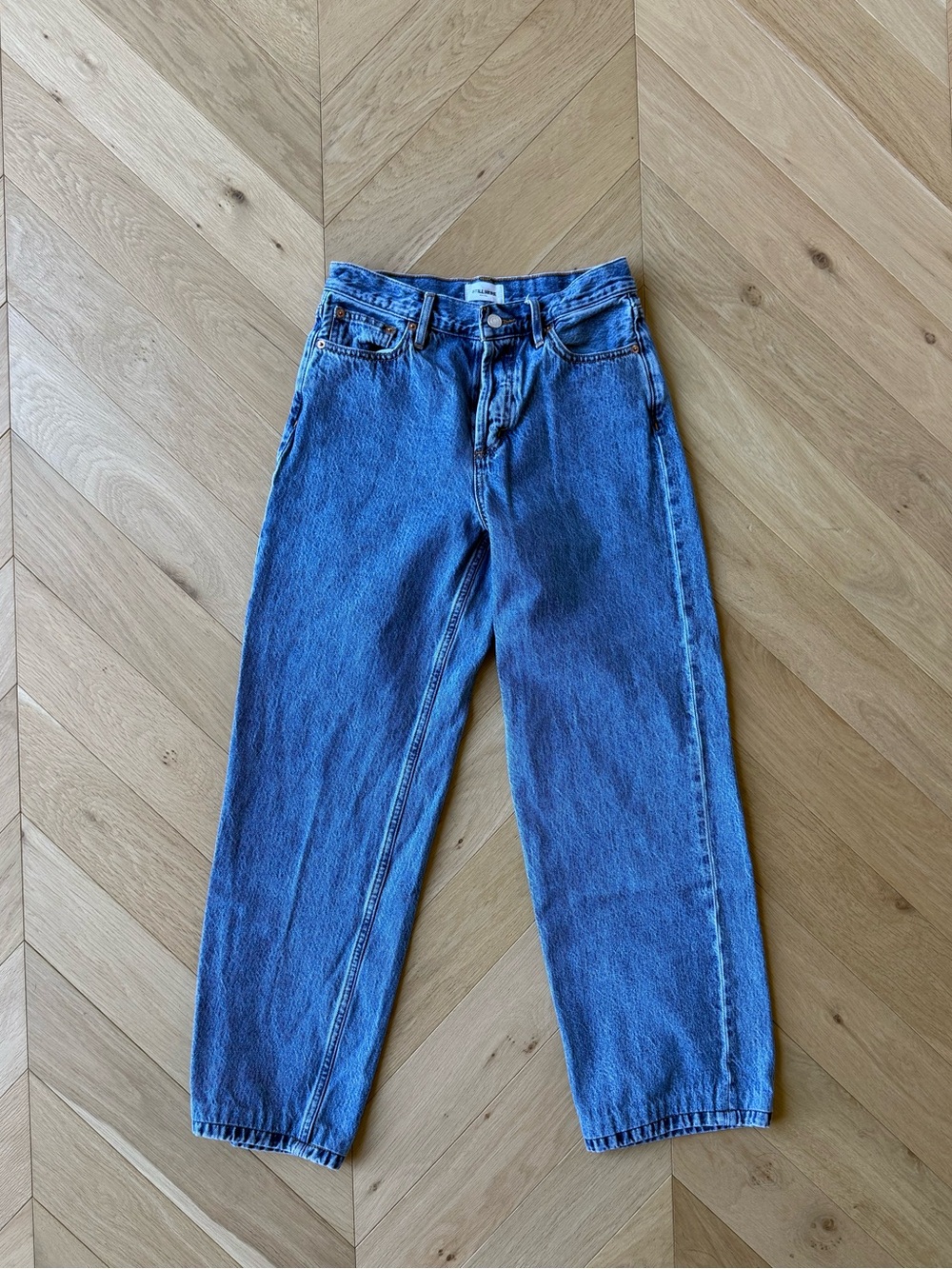Still Here New York High-Rise Barrel Leg Jeans Medium Wash Denim